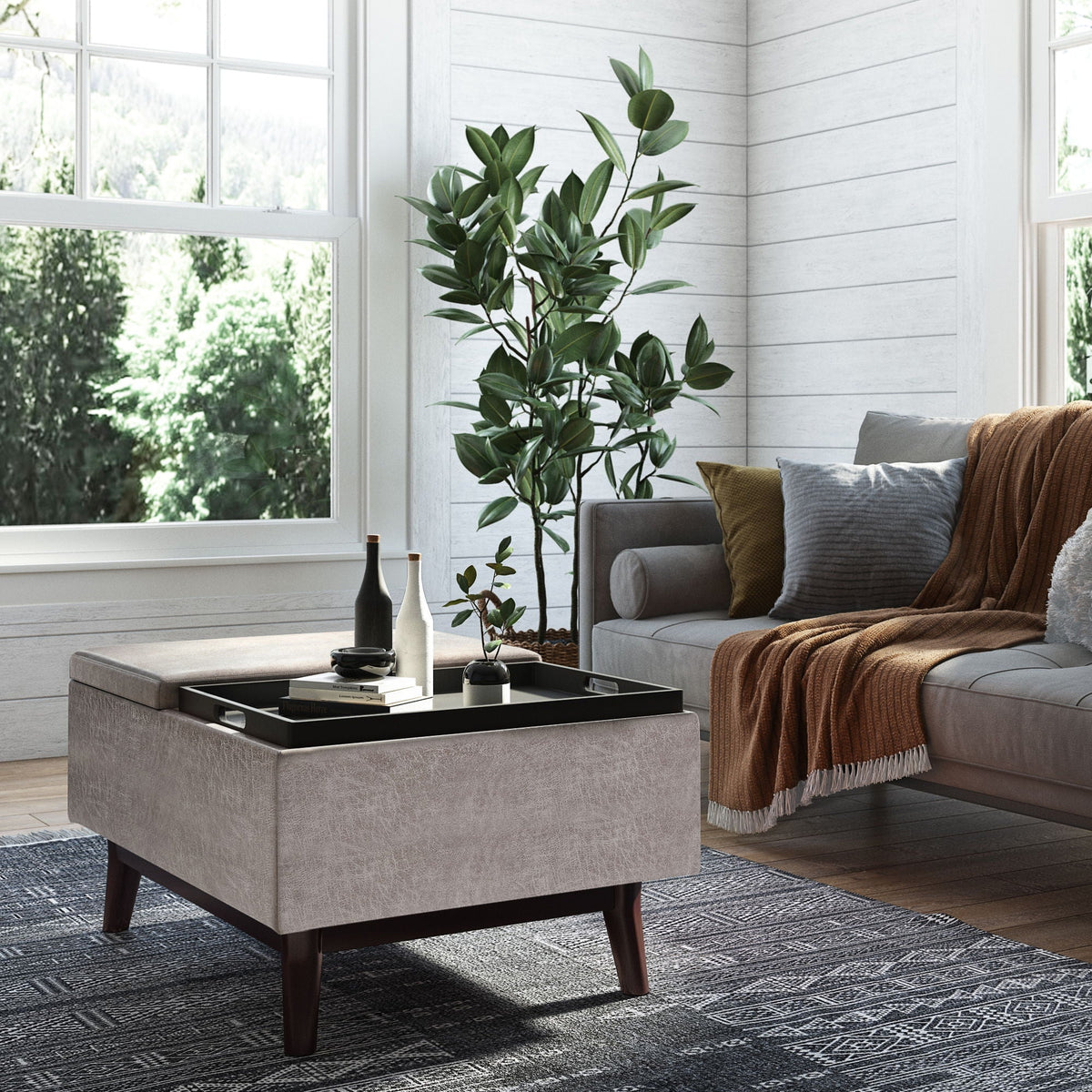 Tray Top Upholstered Storage Ottoman Coffee Table with Solid Wood Base - Multiple Colors, photo 9 of 24