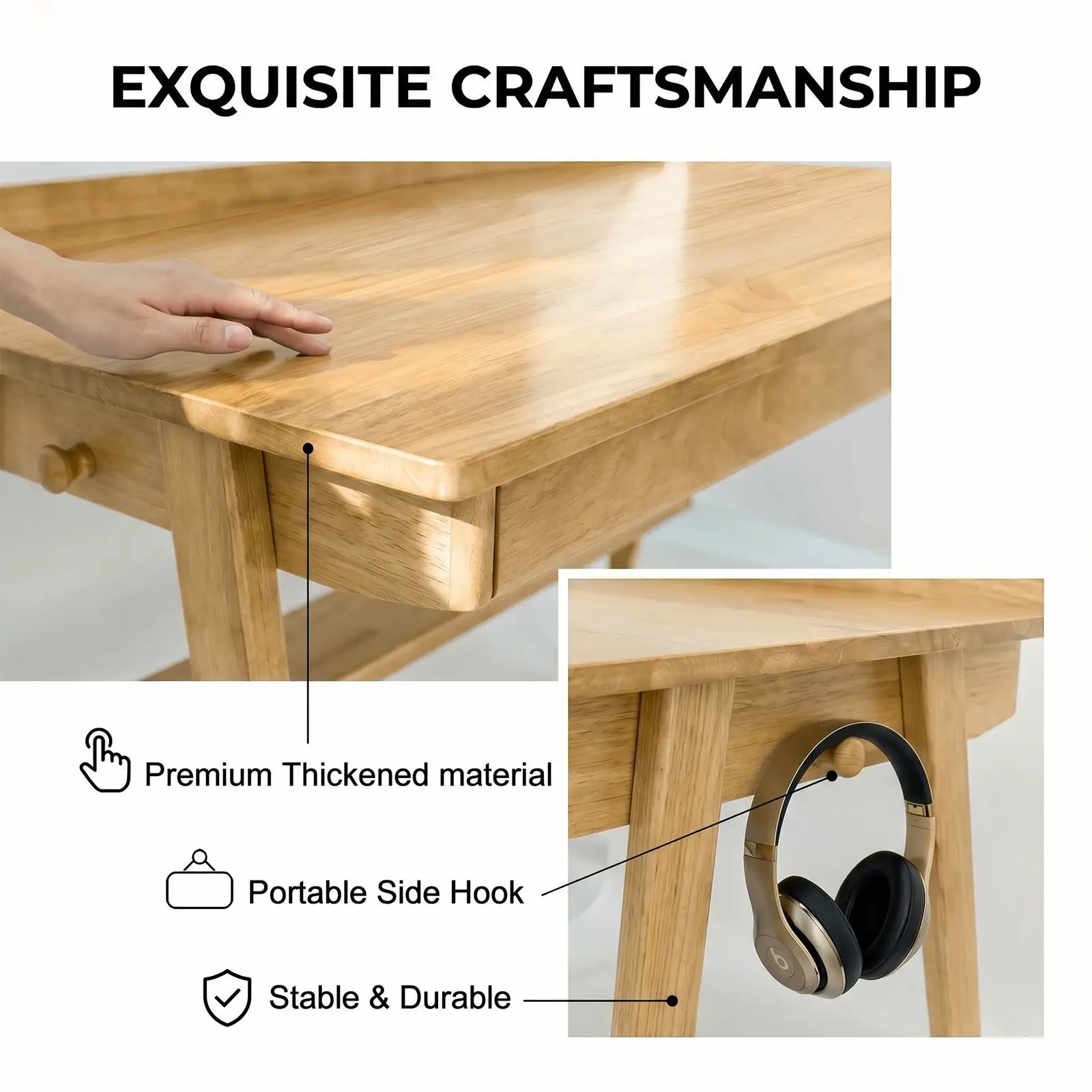 Solid Wood Writing Desk with 2 Drawers & Storage Shelf by HouseOfZazla