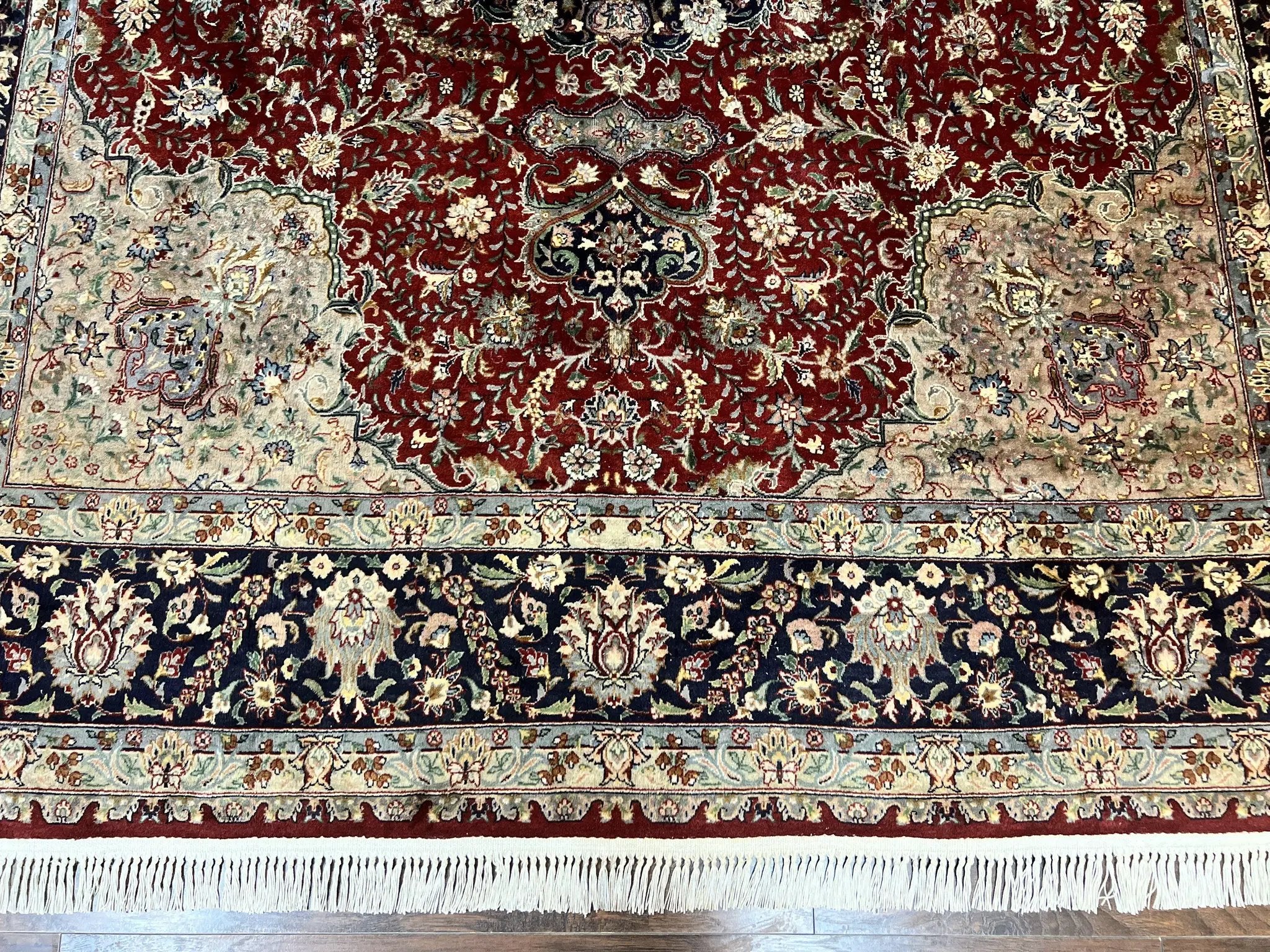 Pak Persian Rug 8x10, Wool Hand Knotted Vintage Carpet, Dark Red & Navy Blue, Dome Design Floral Medallion Rug, 8 x 10 Oriental Rug by Jewel Rugs