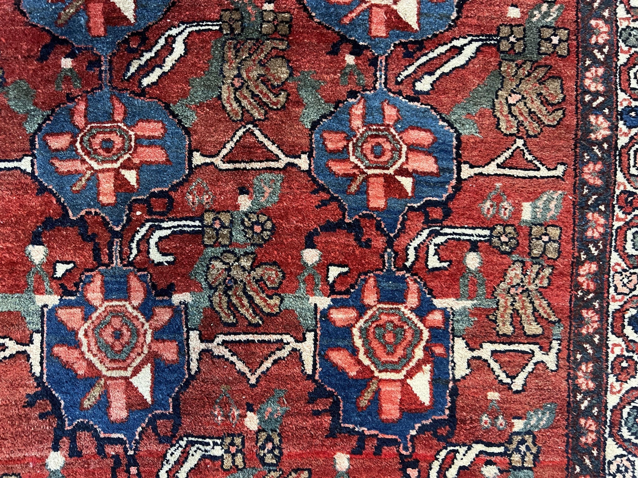 Antique Persian Bijar Rug 9x12 - Allover Motif, Red & Blue by Jewel Rugs