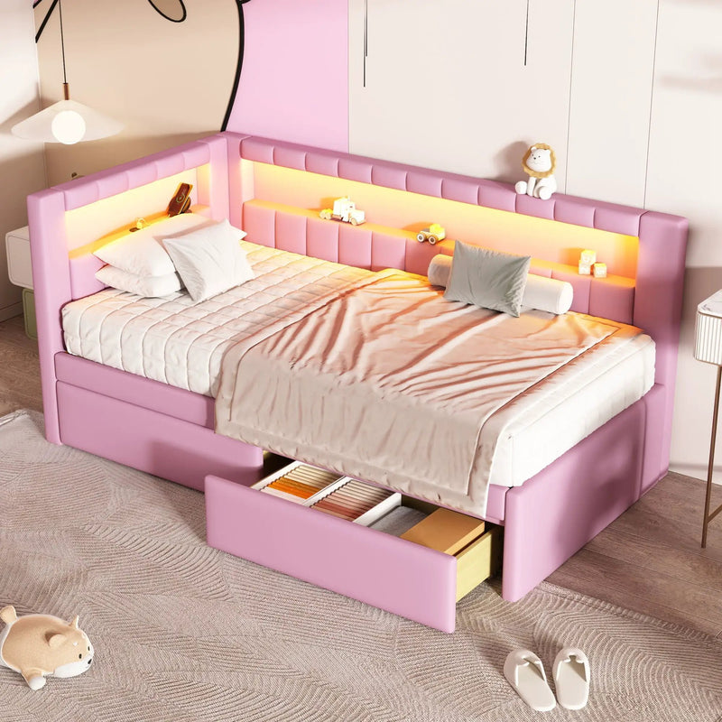 Upholstered Platform Bed With USB Ports And LED Belt