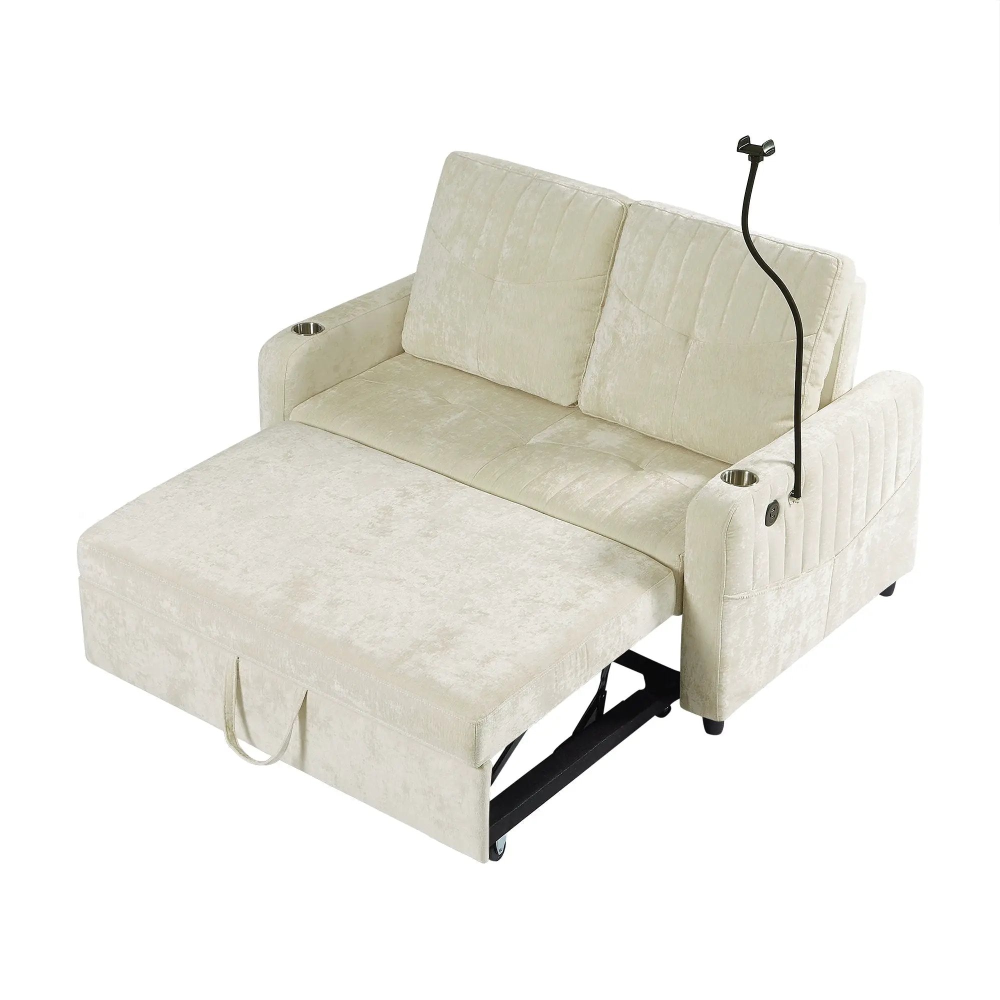 Modern Loveseat Pull Out Sofa Bed With Adjustable Backrest, Two Cup Holders, A Phone Holder, Three Charging Ports And Side Storage Pockets For Living Room by HouseOfZazla