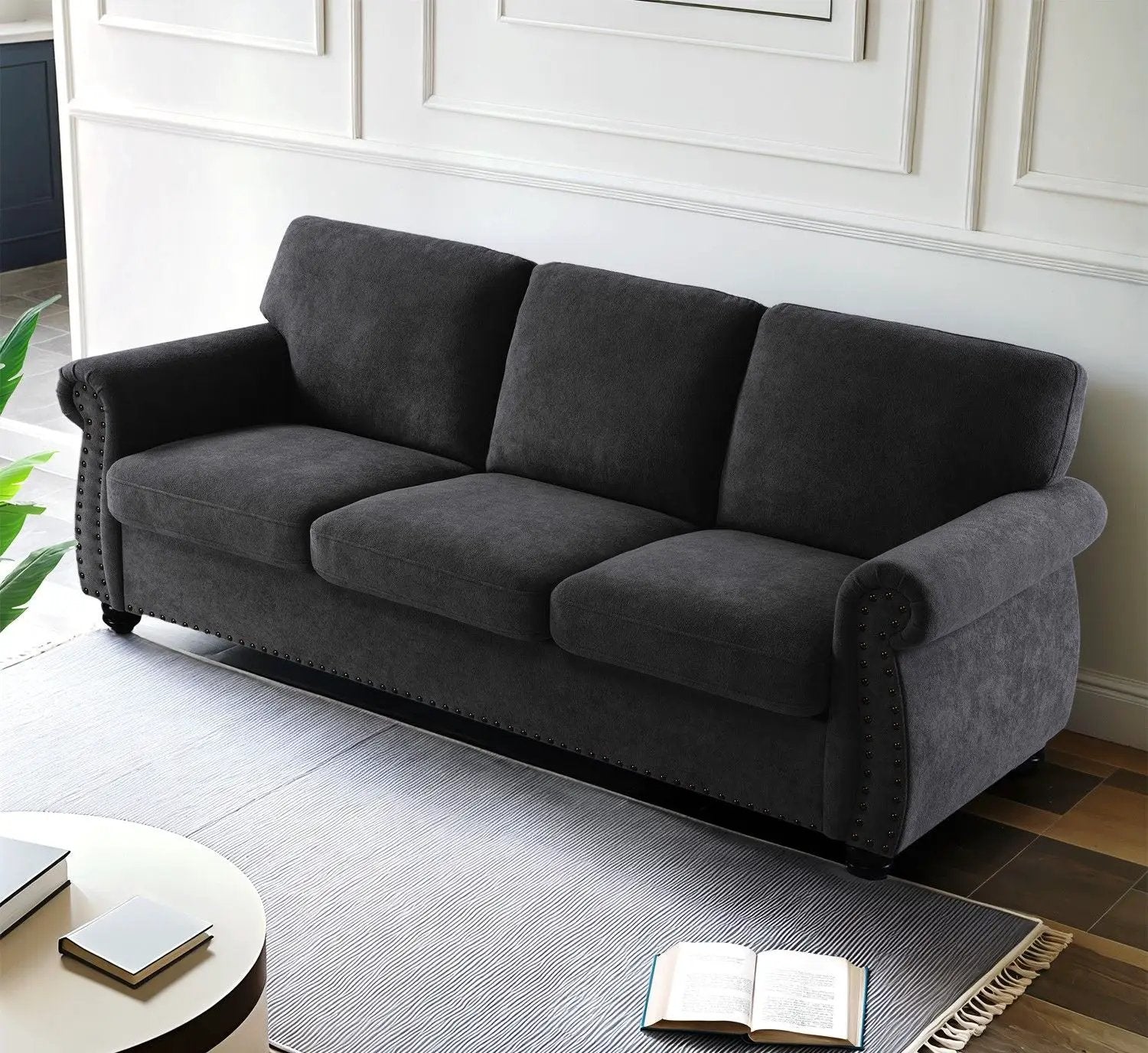 Soft Sofa, Upholstered 3 Seater Couch With High Density Foam, Loose Back Cushions And Turned Legs by HouseOfZazla