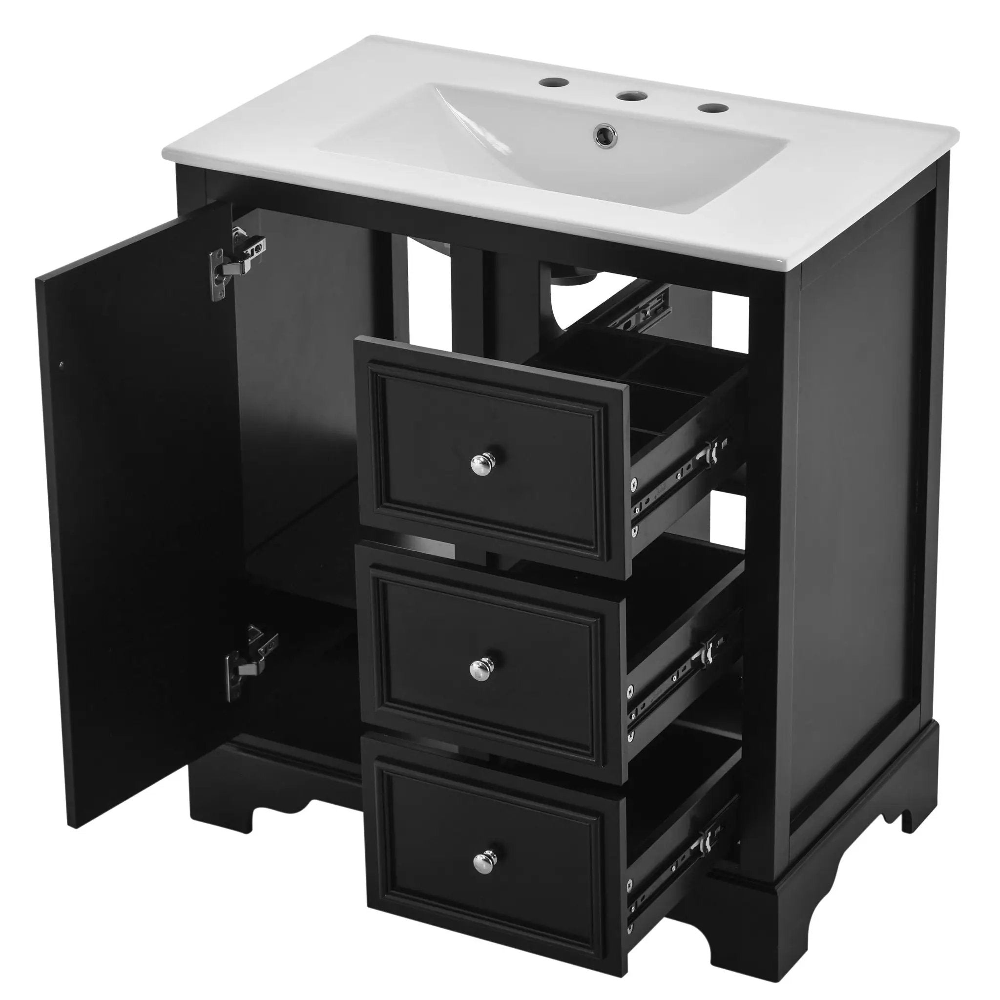 Bathroom Vanity With Sink, Modern Elegant Bathroom Storage Cabinet With 3 Drawers And Adjustable Shelves, Freestanding Vanity Set With Mirror Cabinet, Single Sink Bathroom Vanity by HouseOfZazla