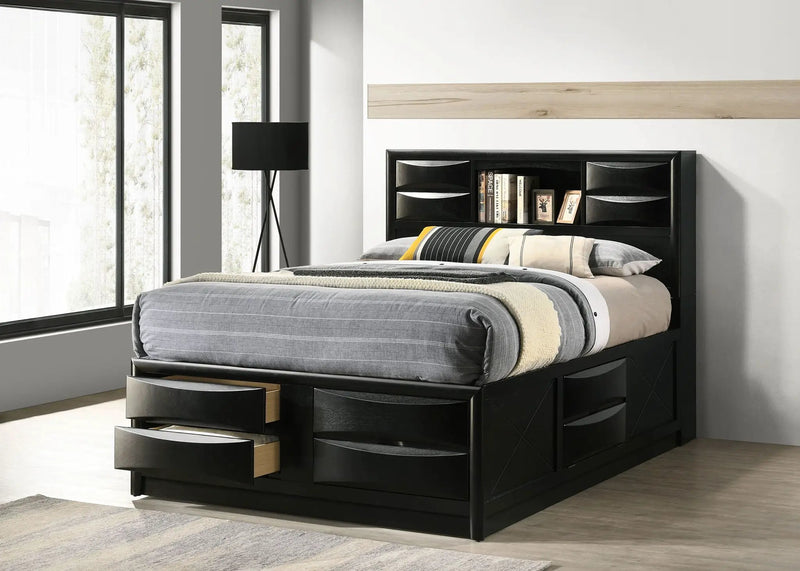 Briana Wood Queen Storage Bookcase Bed Black by Unique Piece Furniture