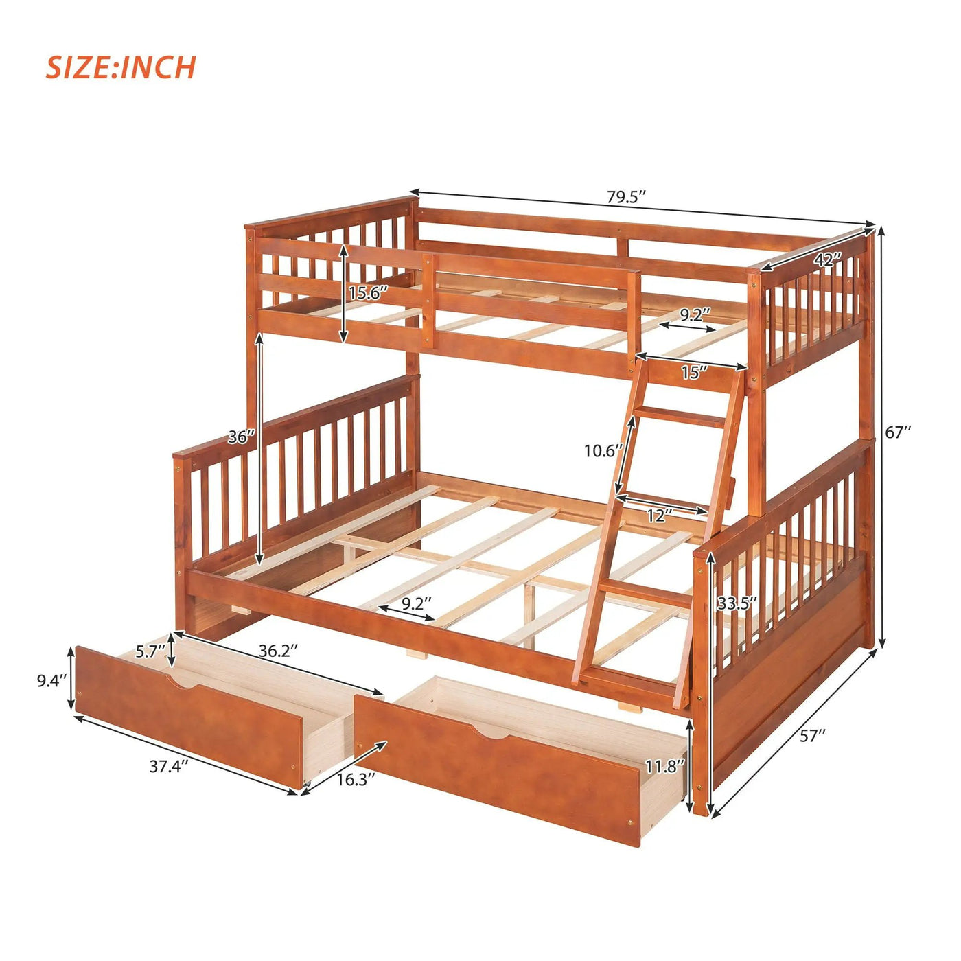 Bunk Bed With Ladders And 2 Storage Drawers by Unique Piece Furniture
