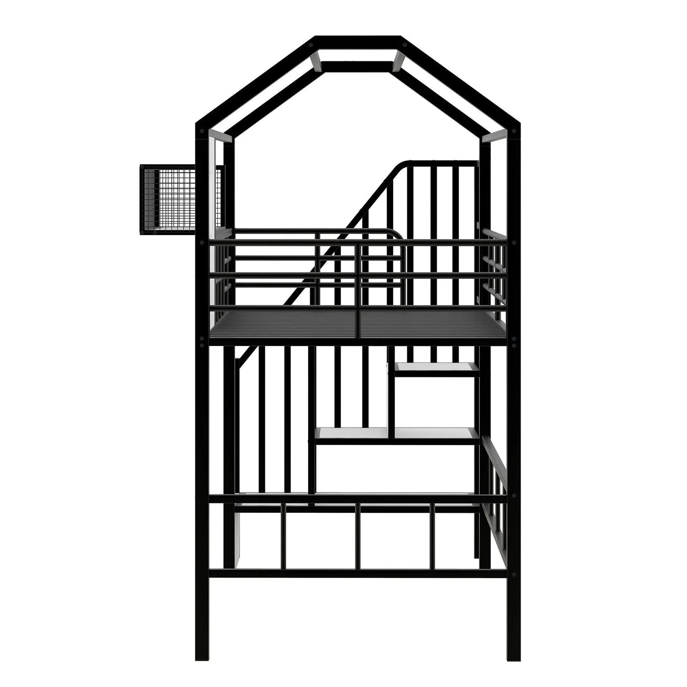 Metal Loft Bed With Roof Design And Storage Box With Guardrails And Integrated Ladder by HouseOfZazla