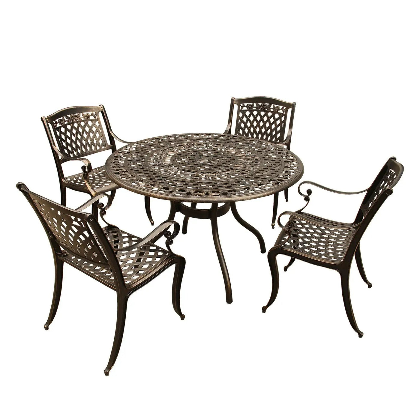 Outdoor Aluminum 5pc Round Patio Dining Set with Four Chairs by Sharicks