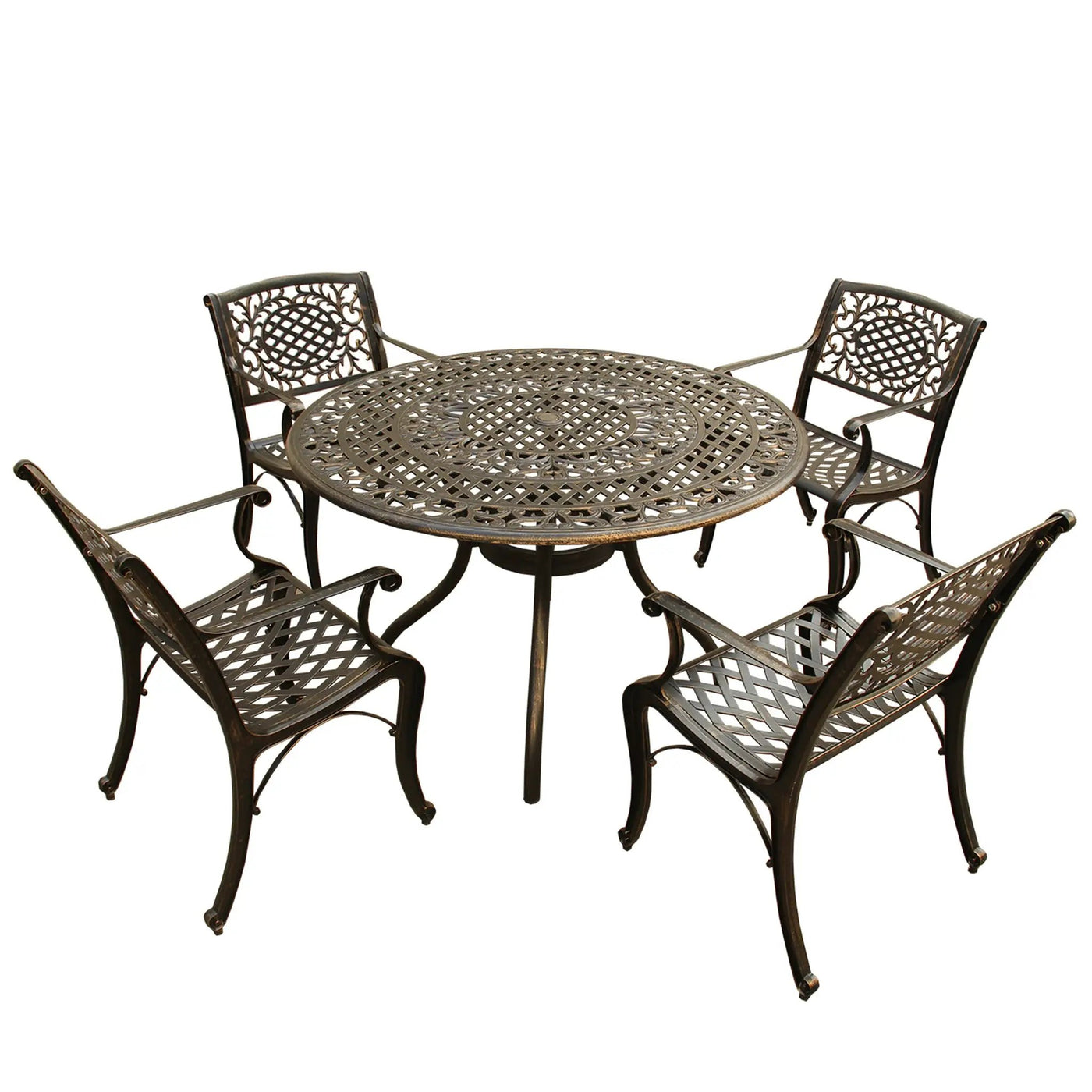 Outdoor Aluminum 5pc Round Patio Dining Set with Four Chairs by Sharicks
