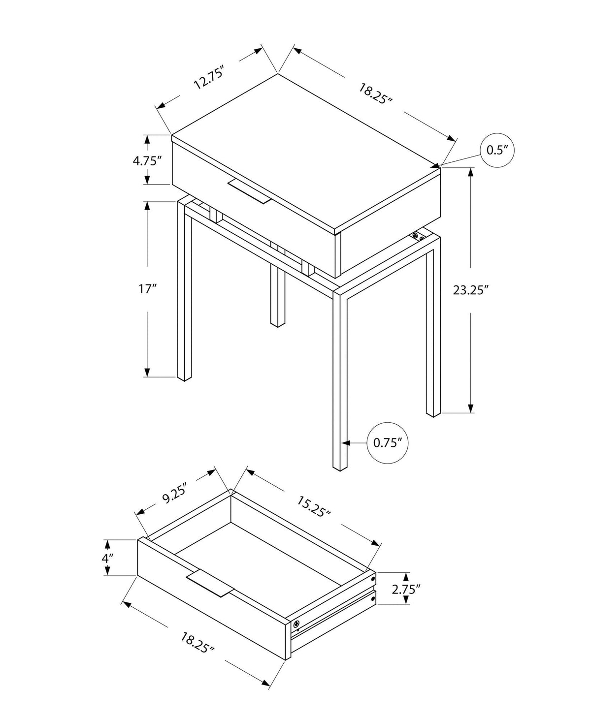 Beige Accent Side Table with Storage Drawer - Wood & Metal Modern Table, photo 2 of 4