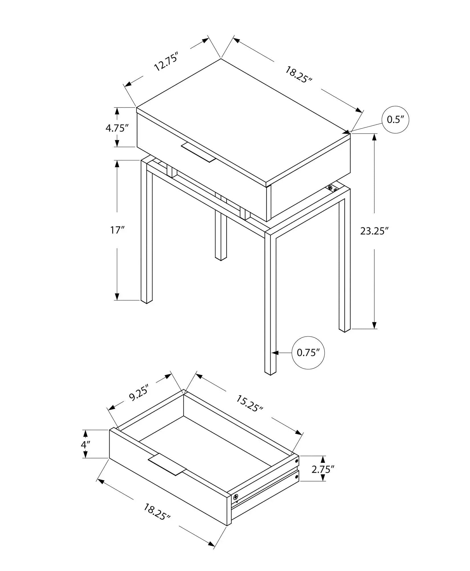 Spacious Table Top Accent Side Table, Storage Drawer, Contemporary & Modern by Unique Piece Furniture