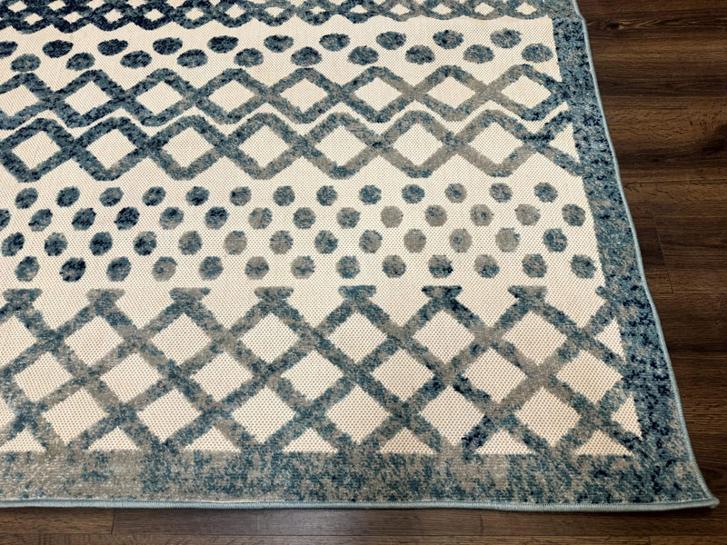 Modern Rug 8x10, Abstract Rug, Oat and Blue, Raised Pattern, Modway Rug Collection by Jewel Rugs