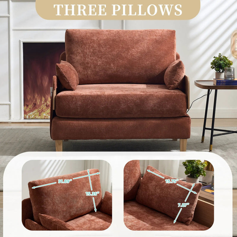 Mid Century Modern Foldable Sofa Bed, 3 In 1 Convertible Sleeper With 3 Pillows by Unique Piece Furniture