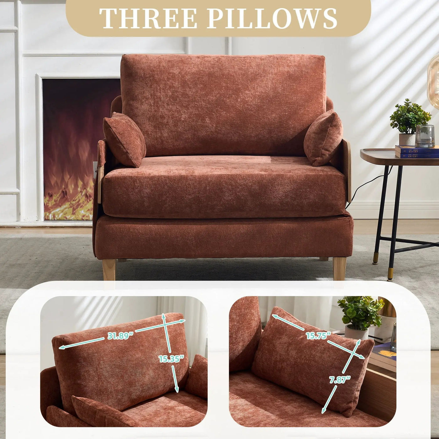 Mid Century Modern Foldable Sofa Bed, 3 In 1 Convertible Sleeper With 3 Pillows by Unique Piece Furniture