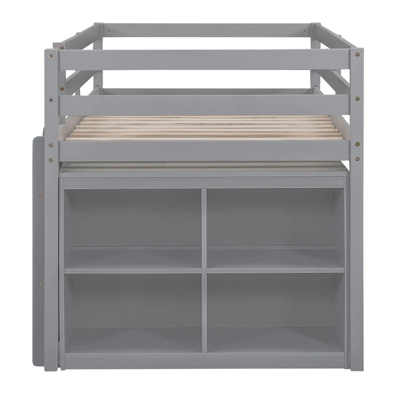 Loft Bed With Retractable Writing Desk And 4 Drawers, With Lateral Portable Desk And Shelves by HouseOfZazla