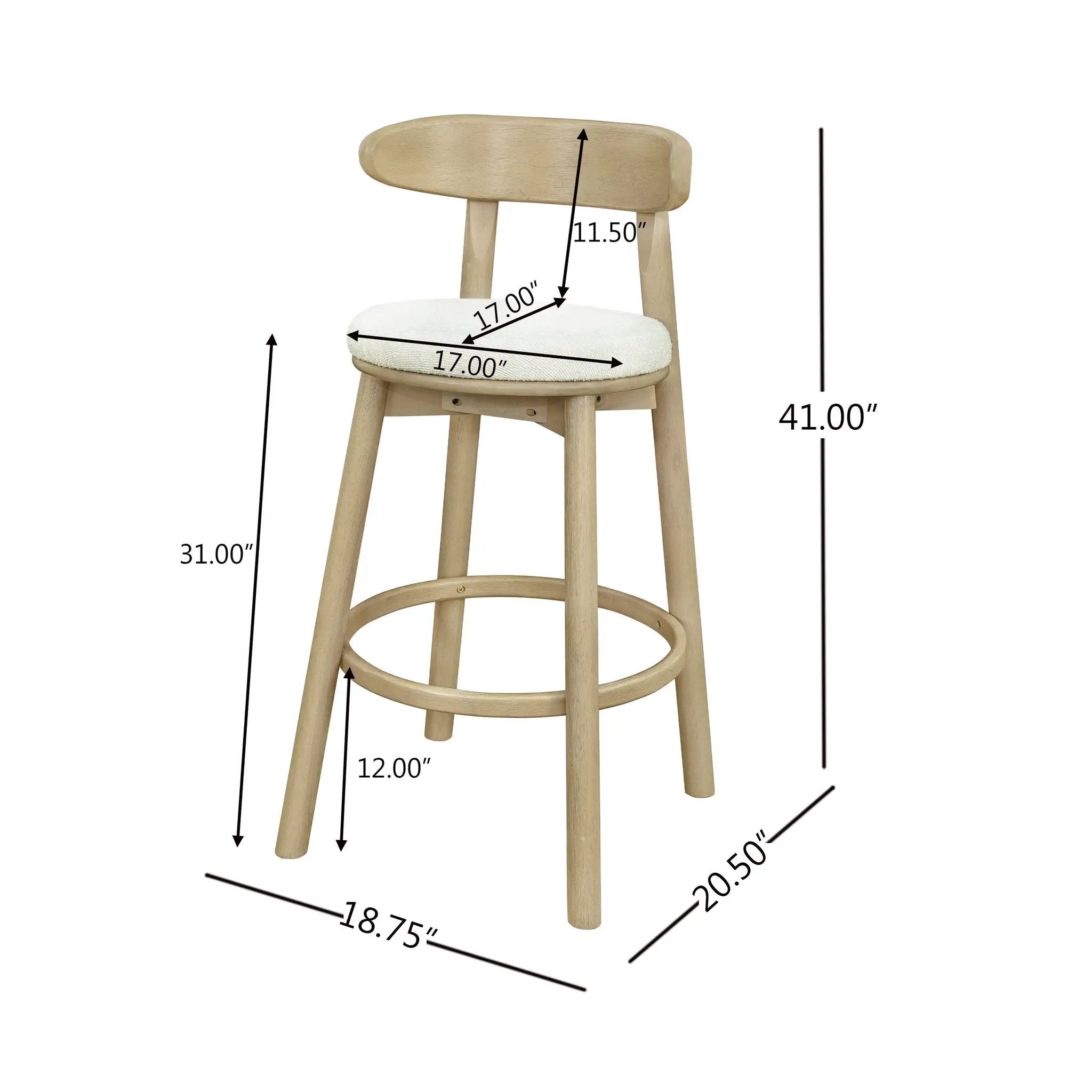 Round Cushion Bar Stools (Natural Ash + Beige) by HouseOfZazla
