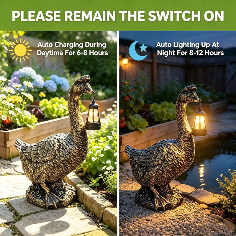 21'' Antique Bronze Goose Statue With Solar Lantern by HouseOfZazla