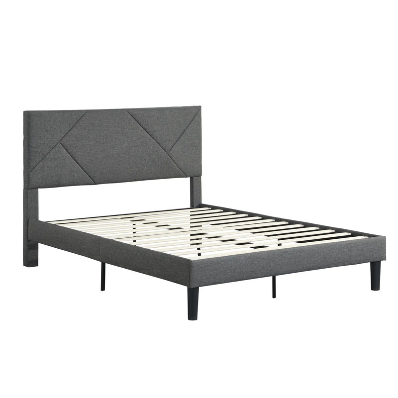 Full Size Upholstered Platform Bed Frame With Headboard, Strong Wood Slat Support, Mattress Foundation, No Box Spring Needed - Gray by HouseOfZazla