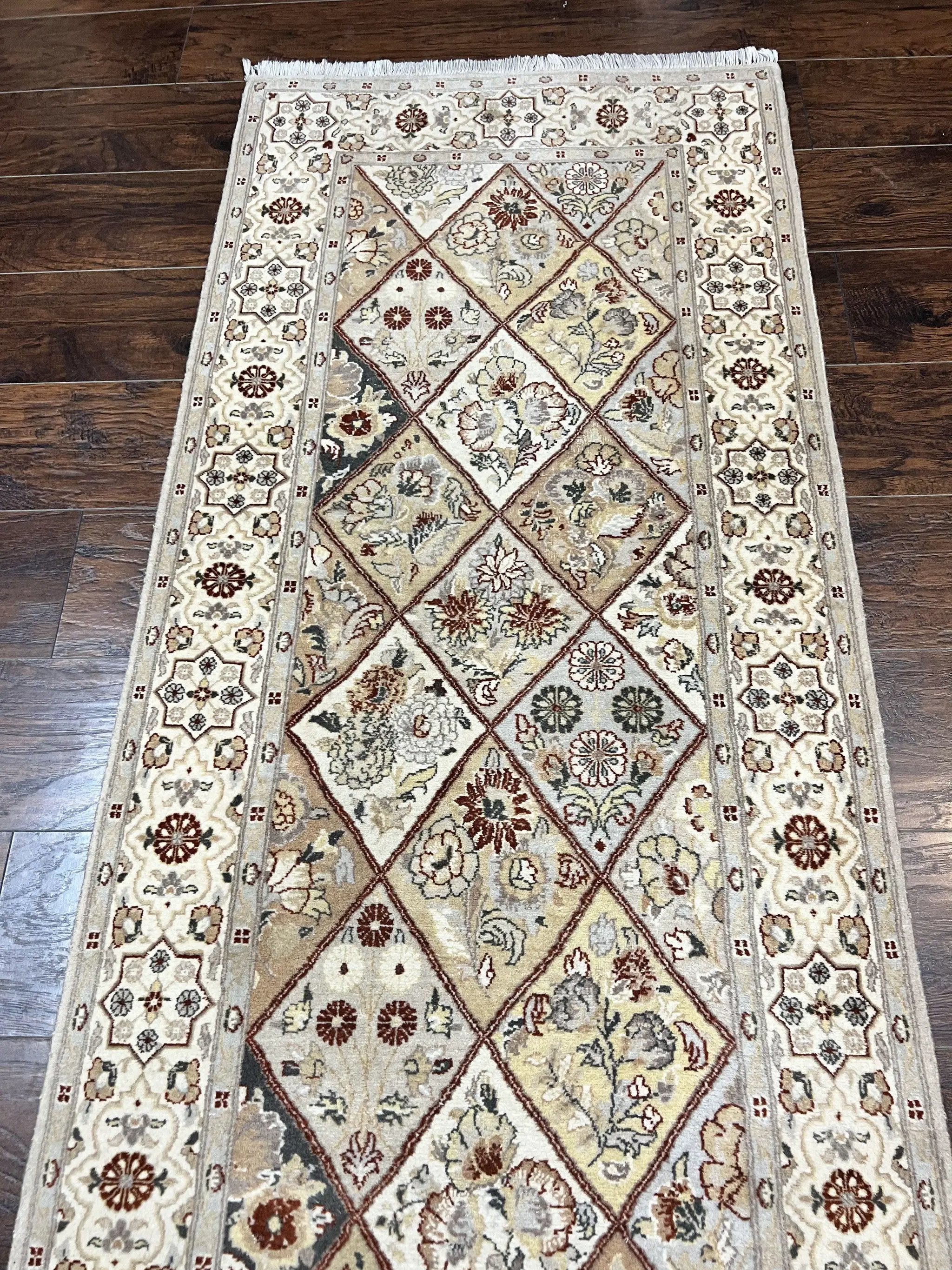 Pak Persiann Runner Rug 2.7 x 12, Handmade Wool Vintage Hallway Rug, Panel Design by Jewel Rugs
