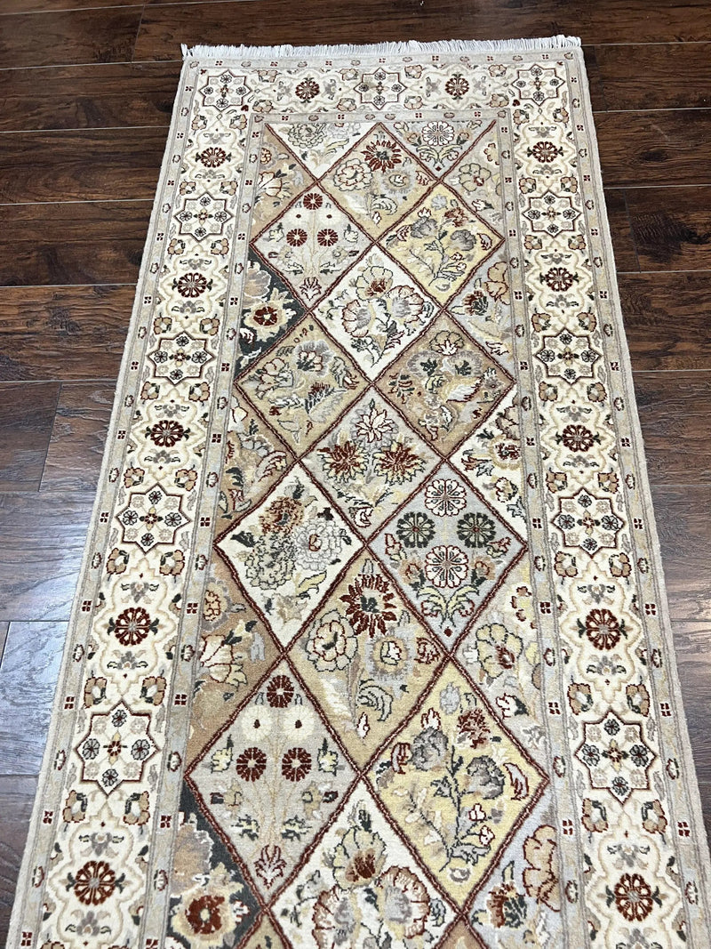 Pak Persiann Runner Rug 2.7 x 12, Handmade Wool Vintage Hallway Rug, Panel Design by Jewel Rugs