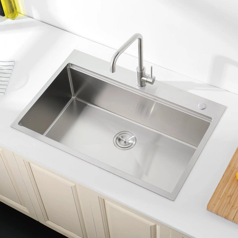 Stainless Steel Kitchen Sink, 36"x22" Single Bowl, Overmount, Brushed by HouseOfZazla
