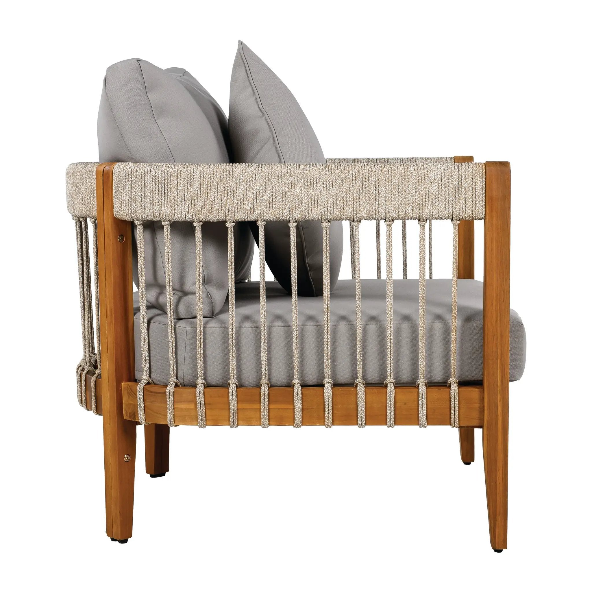Acacia Wood Outdoor Club Chair with Handwoven Rope Accents & Curved Backrest by HouseOfZazla