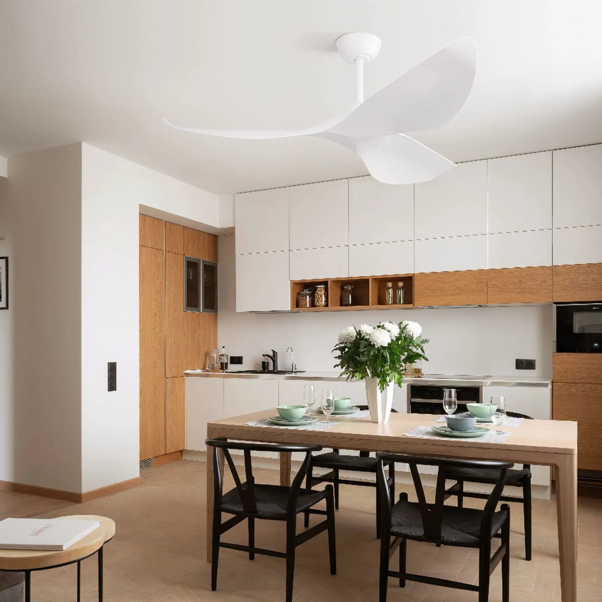 Ceiling Fan Without Light, DC Motor Remote Control Fan For Indoor / Outdoor Use - White by Unique Piece Furniture
