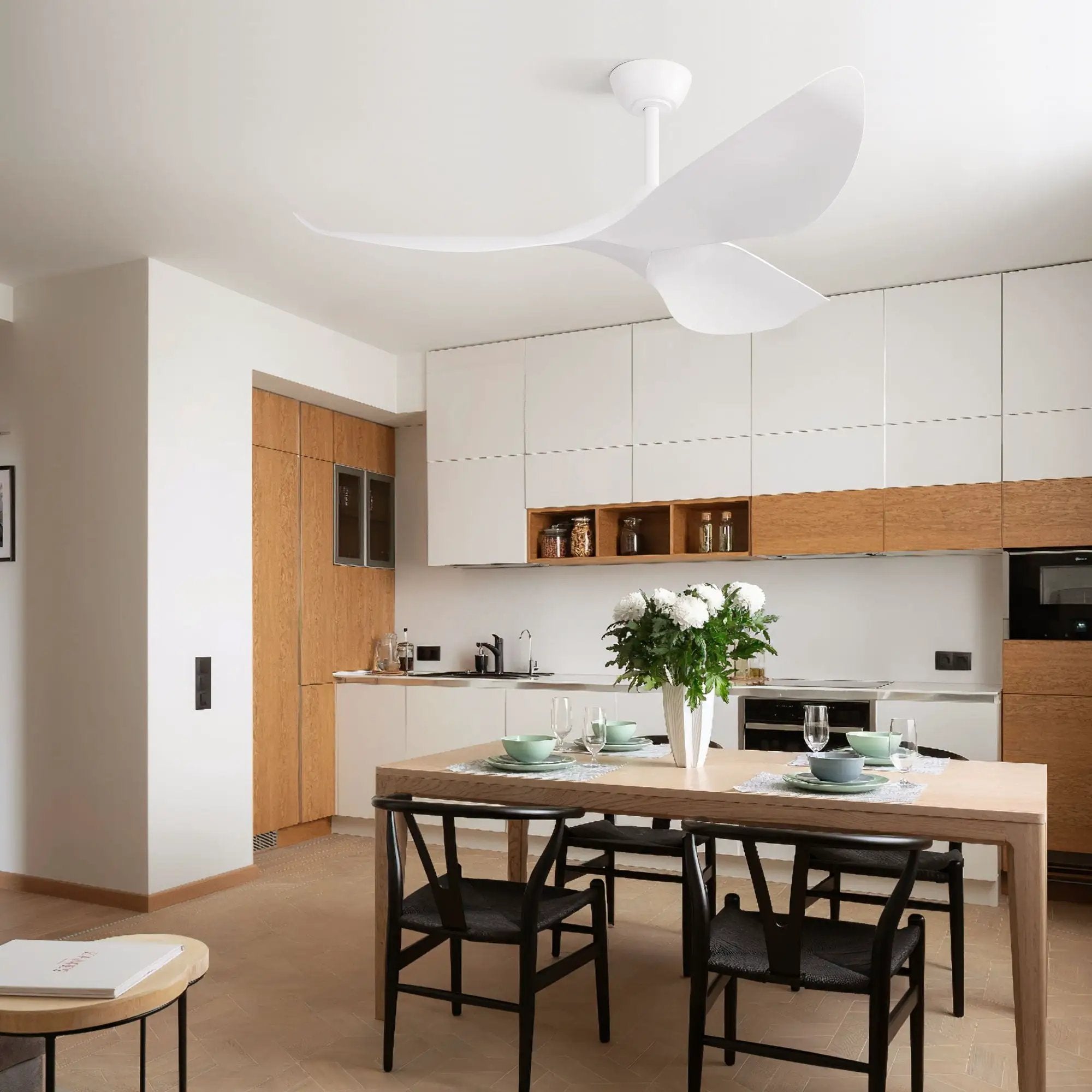 Ceiling Fan Without Light, DC Motor Remote Control Fan For Indoor / Outdoor Use - White by HouseOfZazla