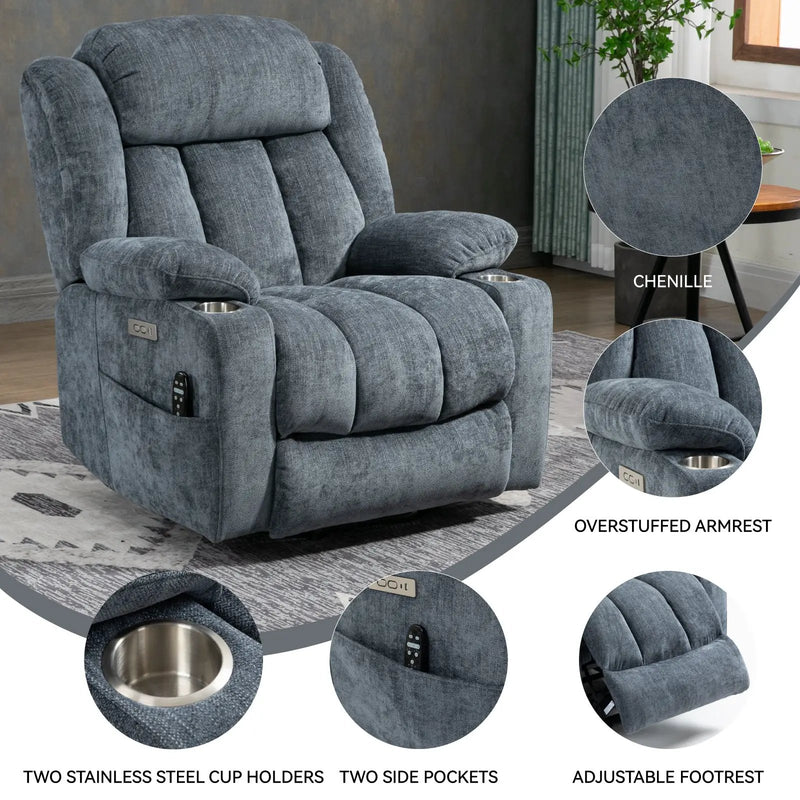 Chenille Power Lift Recliner Chair with Massage & Heating by HouseOfZazla
