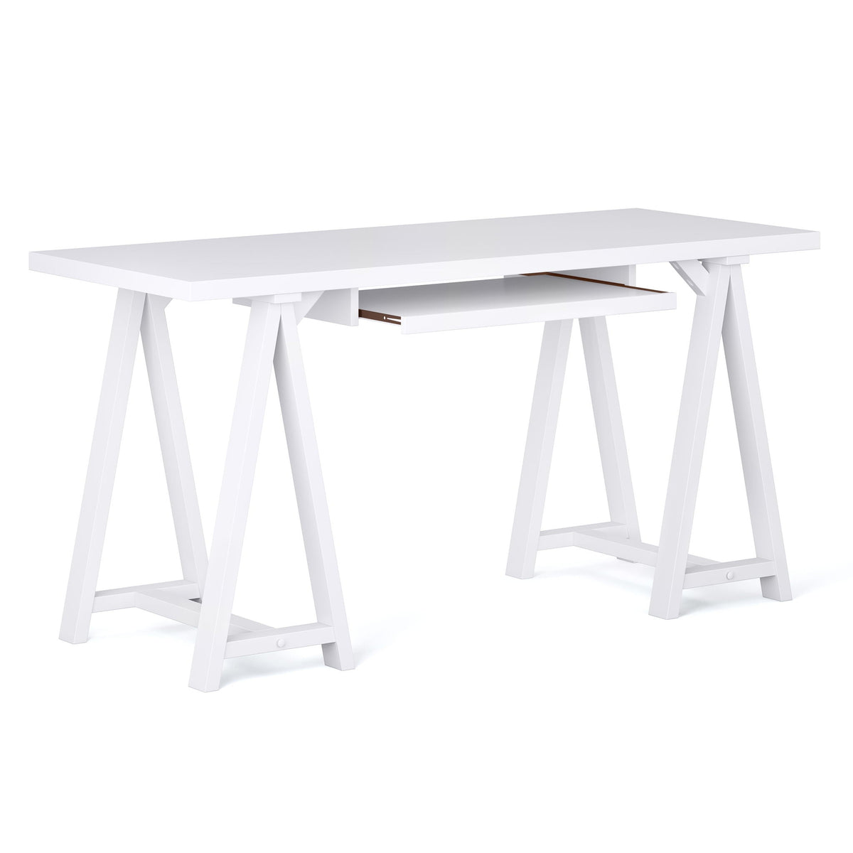Handcrafted Sawhorse Writing Desk with Solid Wood Construction - Dark Brown or White, photo 3 of 15