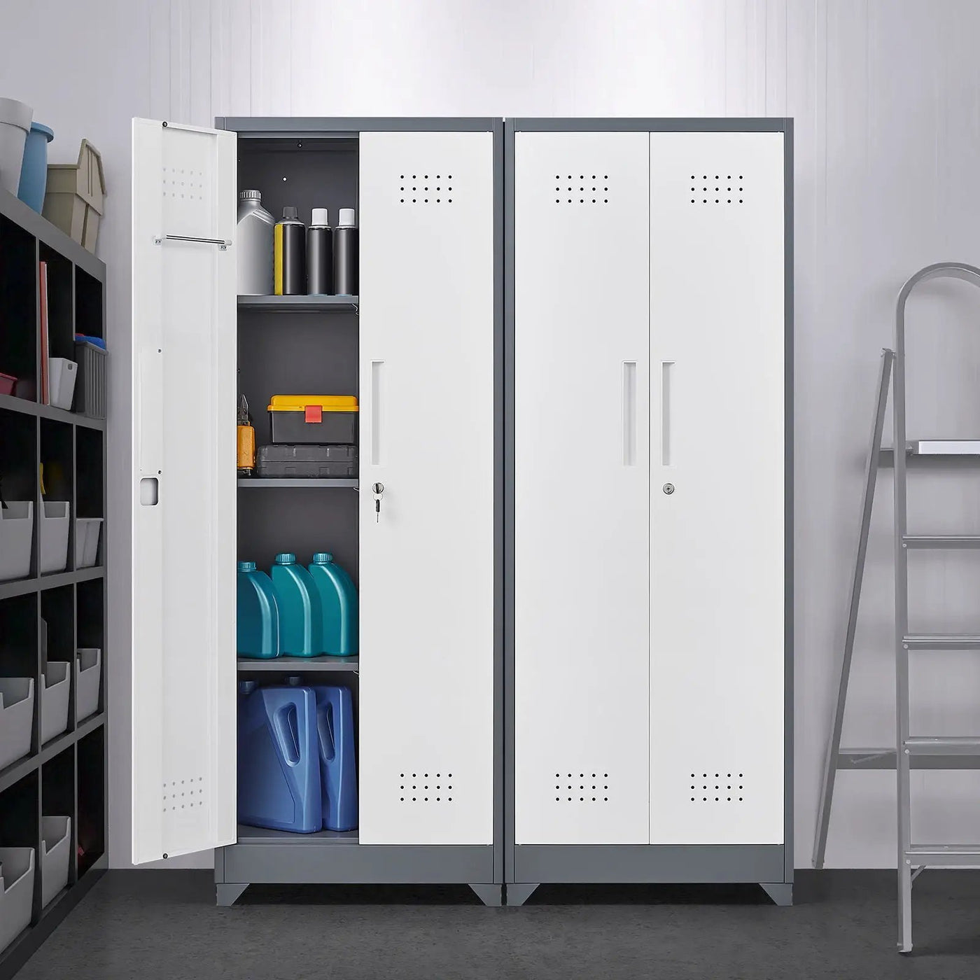Lockers With Locking Doors, Adjustable Shelves, High Broom Tool Storage Cabinet by HouseOfZazla