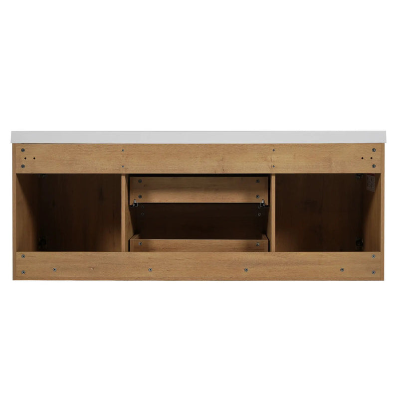 Double Sink Bathroom Vanity, Cabinet & Soft Close Doors, Divided Drawers, Wall Mounted Storage - Wood by HouseOfZazla