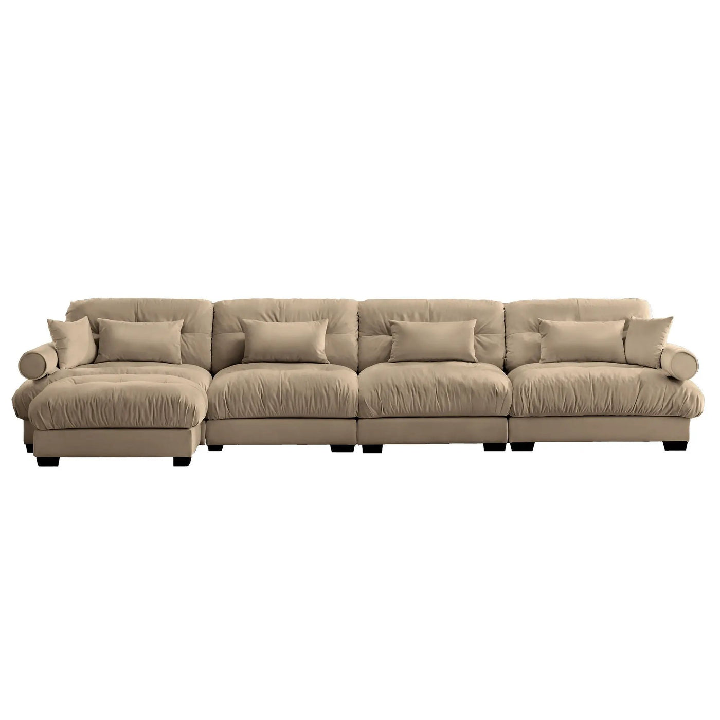 Modern Sectional Sofa With Ottoman, Round Bolster Armrests, Waist And Throw Pillows by HouseOfZazla