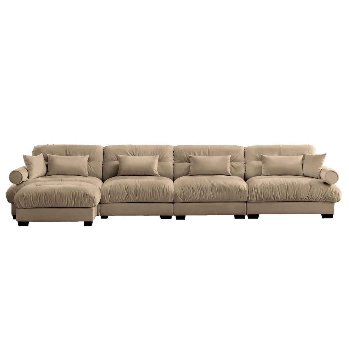Light Brown Modern Sectional Sofa Set with Ottoman and Bolster Pillows, photo 14 of 40