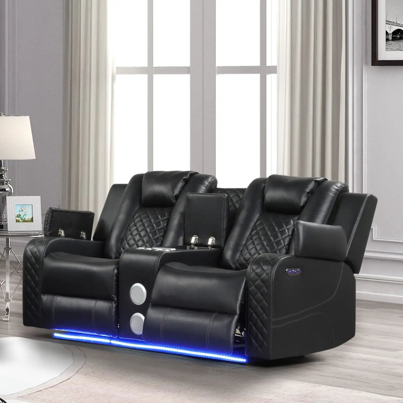 Benz - Power Reclining Loveseat & LED Lighting And Built In USB by HouseOfZazla