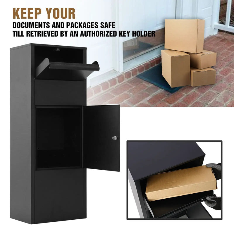 Large Package Delivery Parcel Mail Drop Box With Lockable Storage Compartment Heavy Duty Weatherproof For Express Mail Delivery For Home & Business Use - Black by Unique Piece Furniture