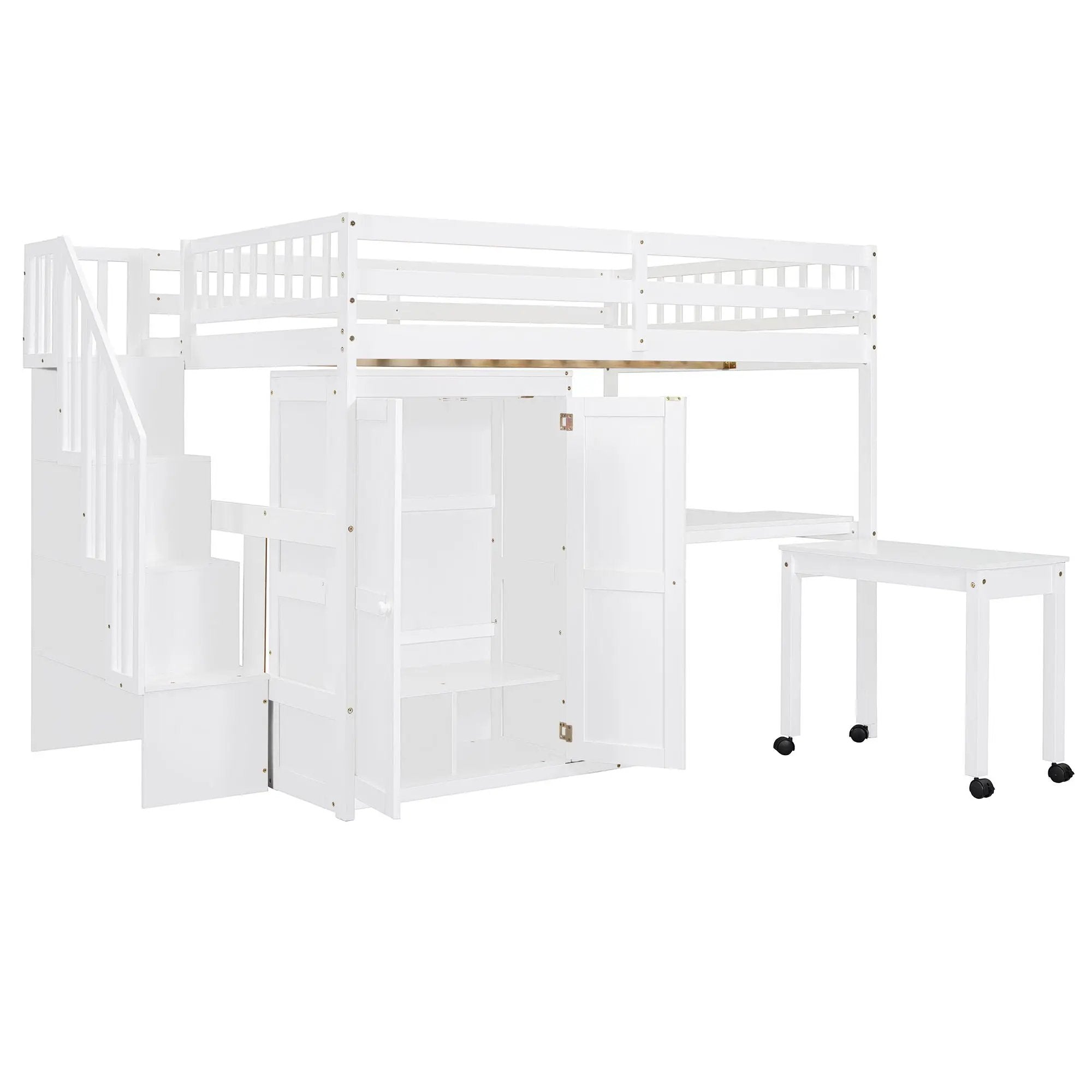 Loft Bed With Stairs, Bookshelf, Drawers, Desk & Wardrobe, Space Saving Multifunctional Furniture by HouseOfZazla