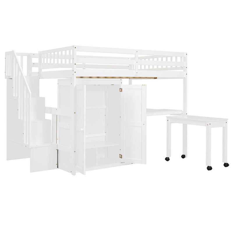 Loft Bed With Stairs, Bookshelf, Drawers, Desk & Wardrobe, Space Saving Multifunctional Furniture by HouseOfZazla