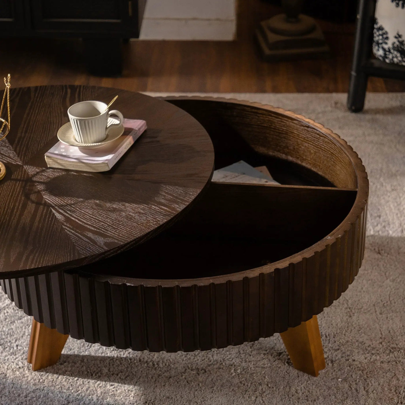 Round Retro Coffee With Solid Wood Legs by Unique Piece Furniture