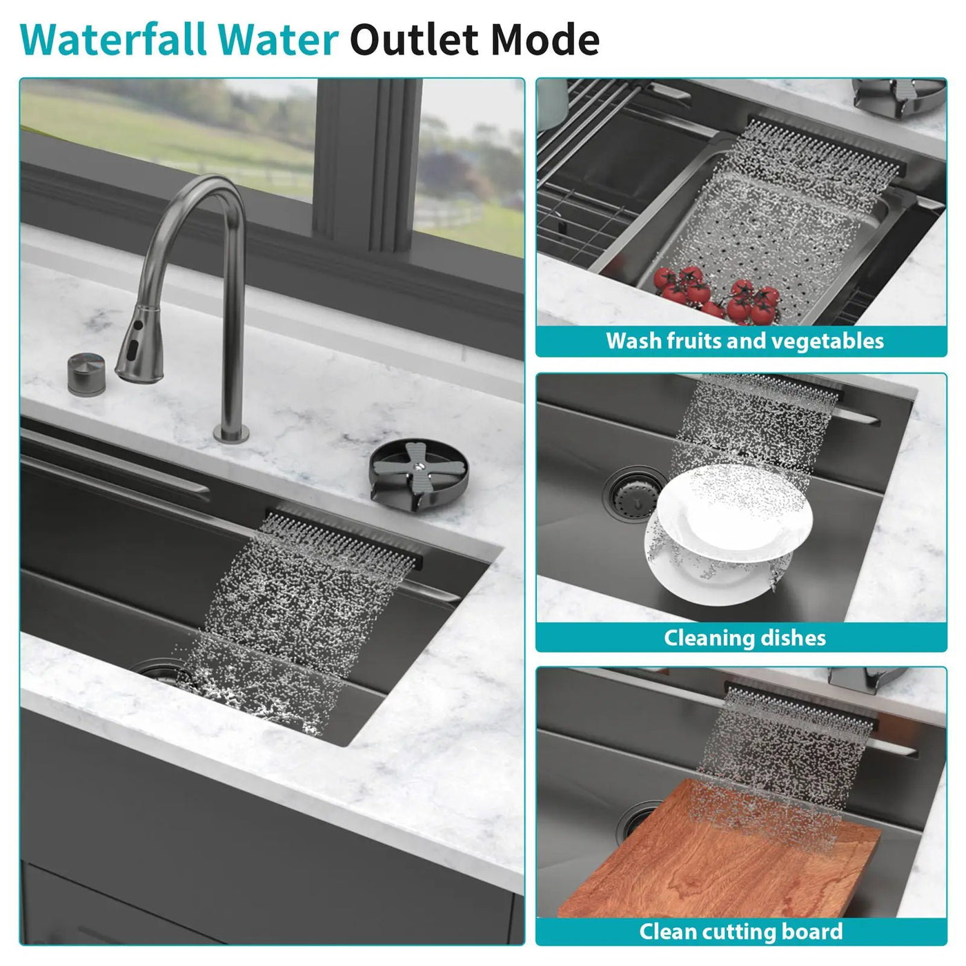 Undermount Stainless Steel Kitchen Sink With Pull Down Faucet & Ledge Workstation by HouseOfZazla