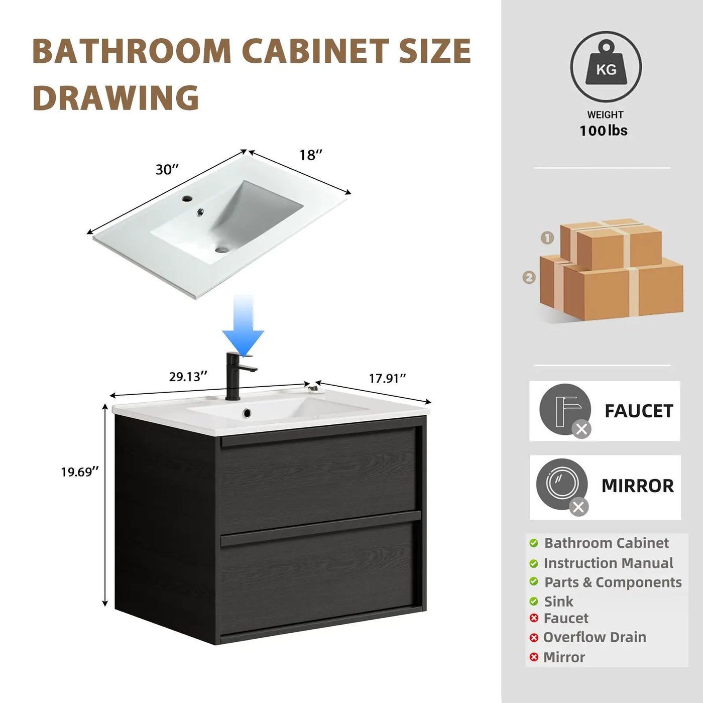 30 Inch Bathroom Vanity Cabinet With Ceramic Sink by HouseOfZazla