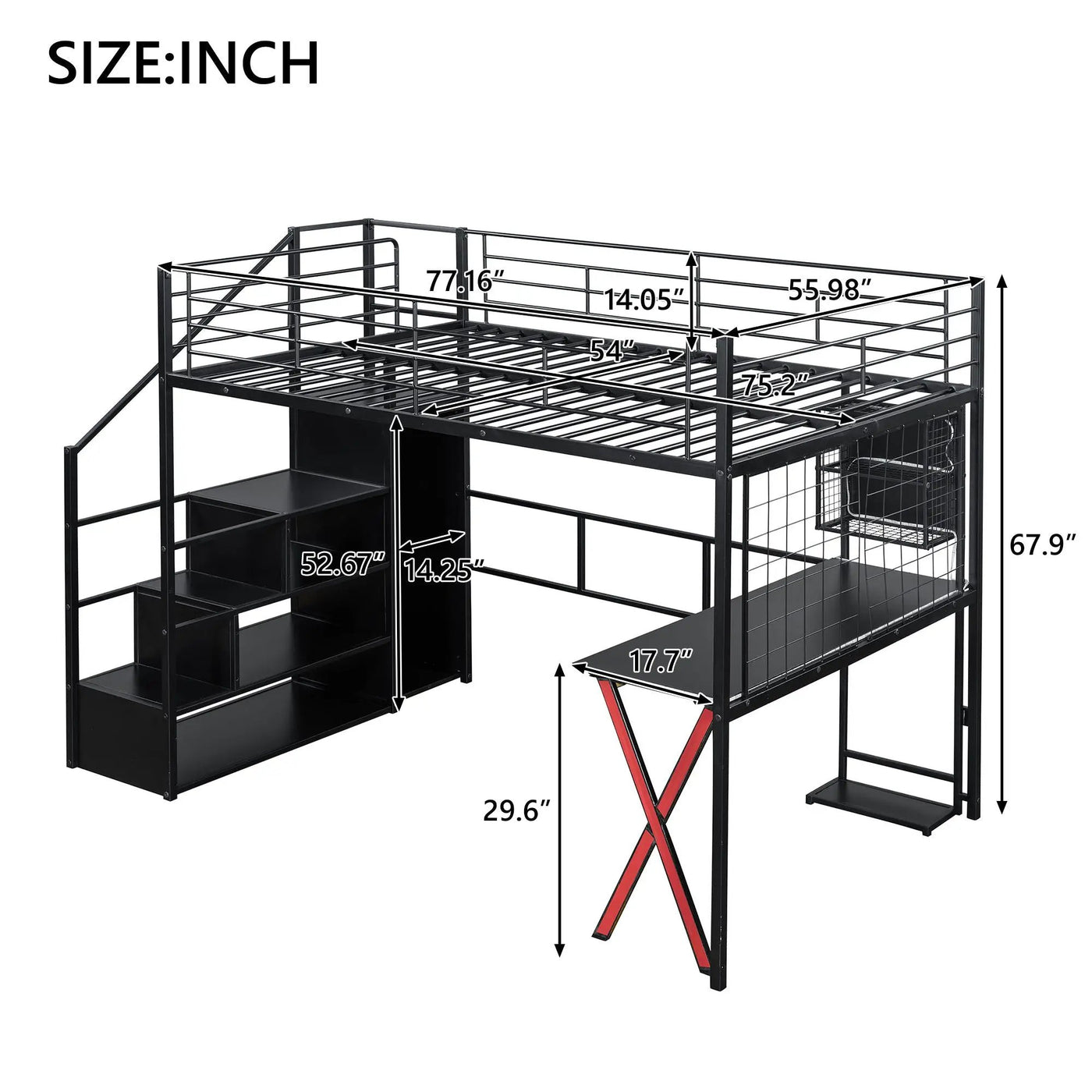 Loft Bed With Built In Work Station, Wardrobe, Storage Staircase And LED by HouseOfZazla