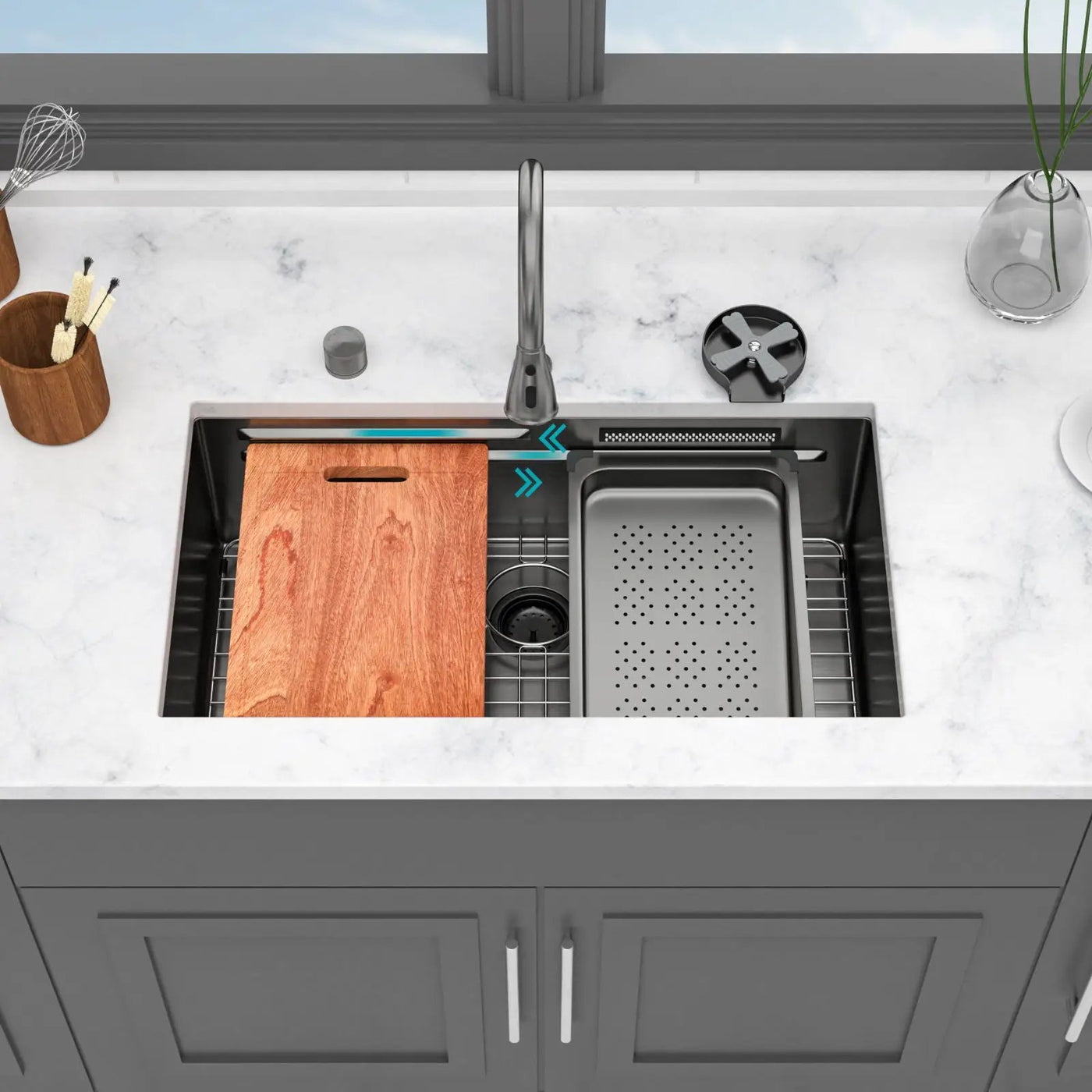 Undermount Stainless Steel Kitchen Sink With Pull Down Faucet & Ledge Workstation by HouseOfZazla