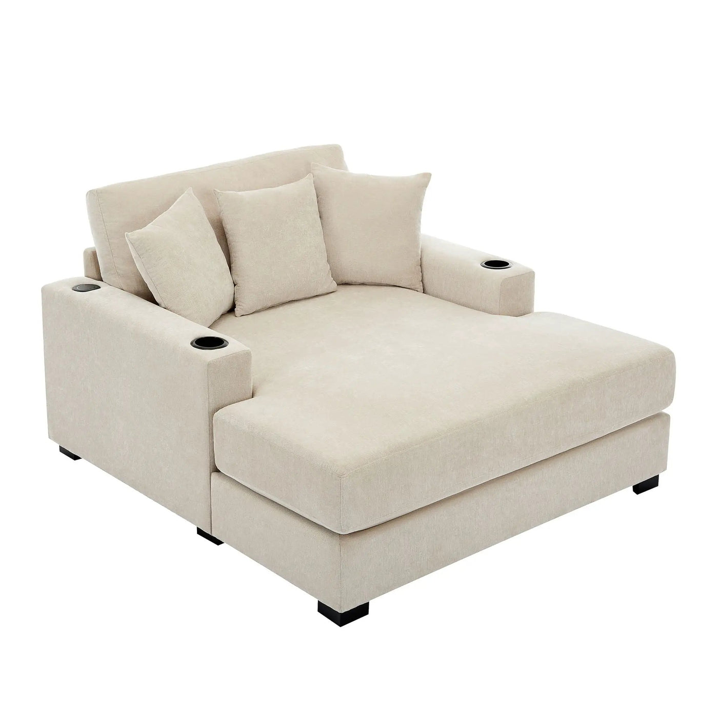 Oversized Chaise Lounger Modern Style Sofa Couch With Pillows, Charge Station & Cup Holders by HouseOfZazla