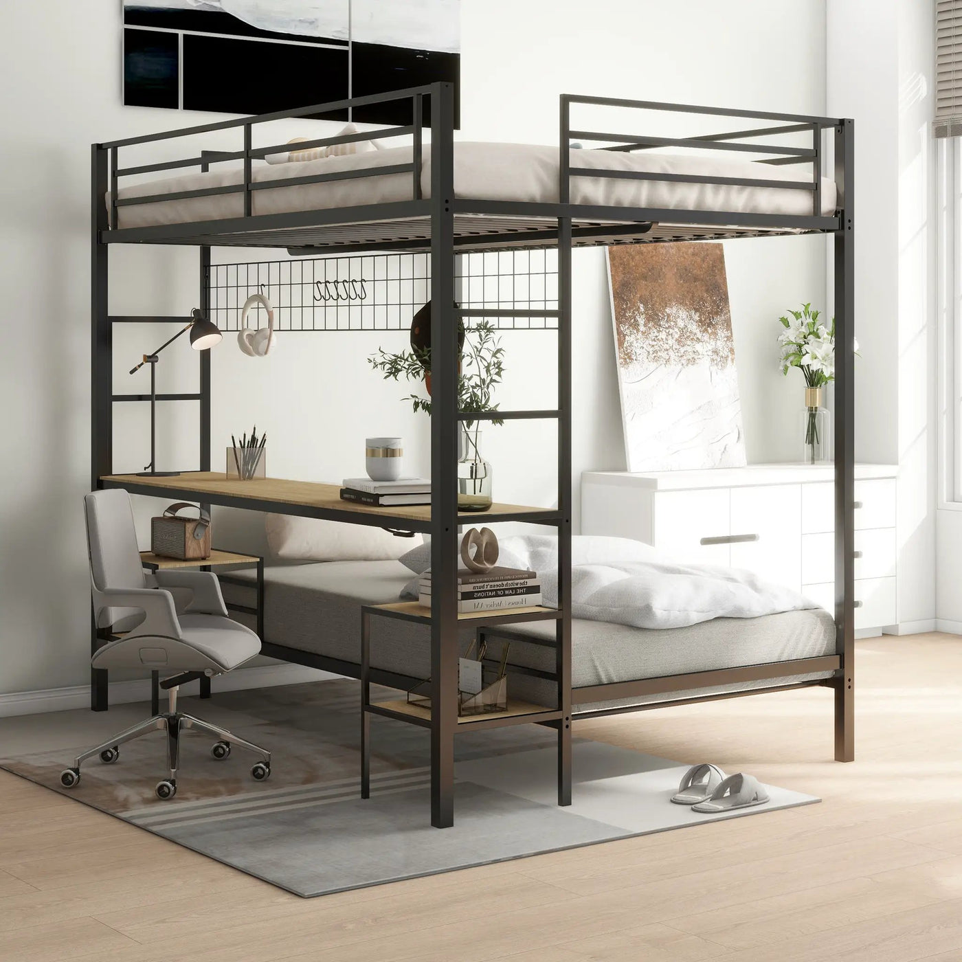 Ethan - Bunk Bed With Desk, Charging Station, Storage Shelves by HouseOfZazla