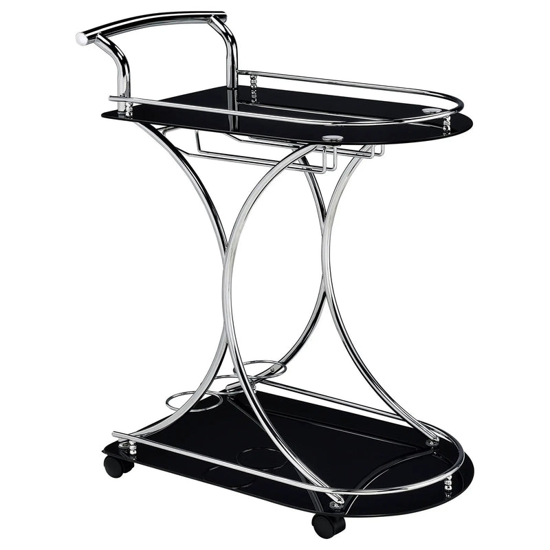Elfman 2-tier Glass Shelf Metal Bar Cart Black and Chrome by Unique Piece Furniture