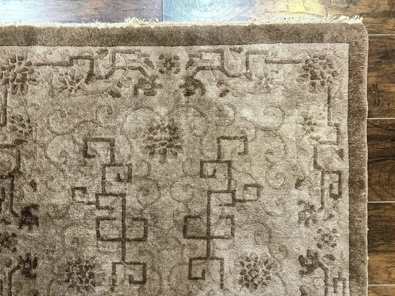 Antique Chinese Fette Rug 3x6, Taupe, Handmade Wool Chinese Carpet by Jewel Rugs