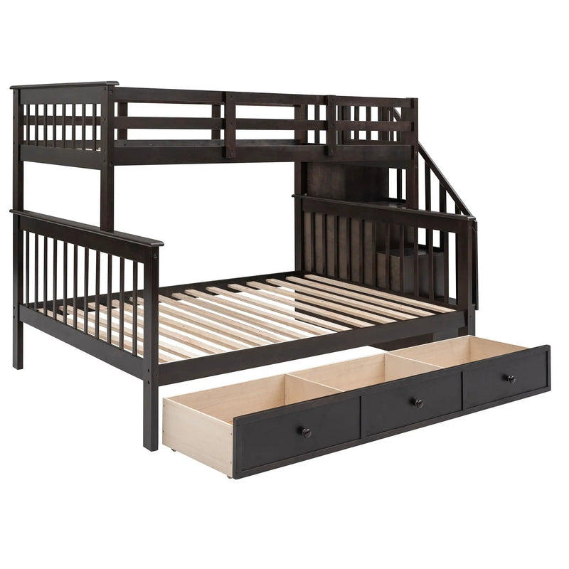 Stairway Bunk Bed With Storage And Guard Rail For Bedroom by HouseOfZazla