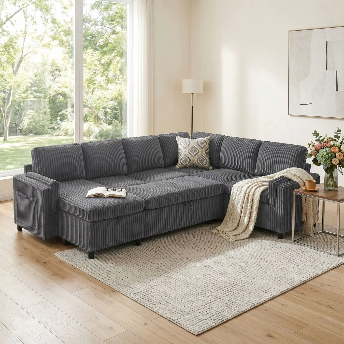 Convertible U-Shaped Sectional Sofa Bed With USB Ports And Storage by HouseOfZazla