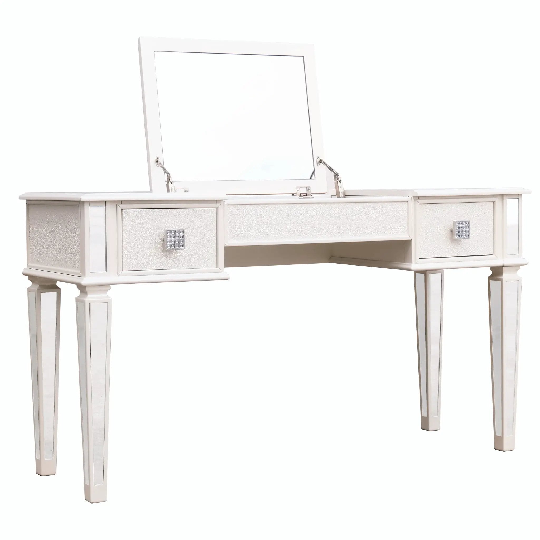 Mirrored Vanity Desk With Drawers And Stool, Flip Up Dressing Table Set For Makeup Room by Unique Piece Furniture